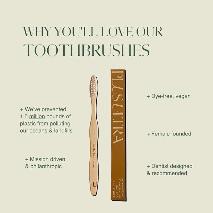 image:imageBiodegradable and EcoFriendly Bamboo Toothbrush 12Pack BPA Free Soft Bristle DentistApproved and AllNatural with Hello Handsome Etched on Handles by Plus UltraHello Handsome