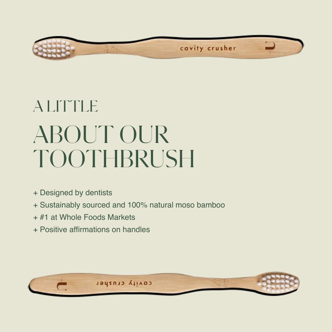 image:imageKids Biodegradable and EcoFriendly Bamboo Toothbrush 12Pack BPA Free Soft Bristle DentistApproved and AllNatural with Cavity Crusher Etched on Handles by Plus UltraBrush Smile Repeat
