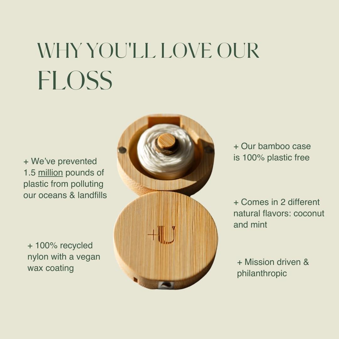 image:imagePLUS ULTRA Dental Floss with Reusable Bamboo Case Mint Flavored Recycled Nylon Floss with Vegan Wax Zero Plastic Refillable 32 Yards Pack of 1Coconut