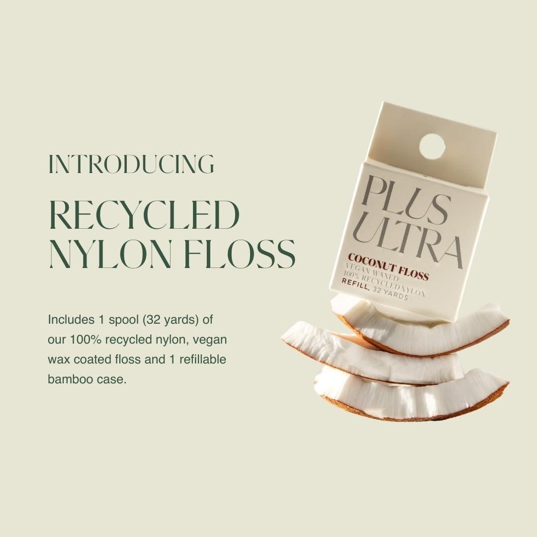 image:imagePLUS ULTRA Dental Floss with Reusable Bamboo Case Mint Flavored Recycled Nylon Floss with Vegan Wax Zero Plastic Refillable 32 Yards Pack of 1Coconut