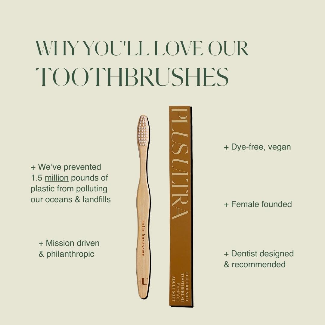image:imagePlus Ultra Bamboo Toothbrush BPA Free Soft Bristle for Adults DentistApproved AllNatural with Hello Gorgeous Etched on HandleHello Handsome