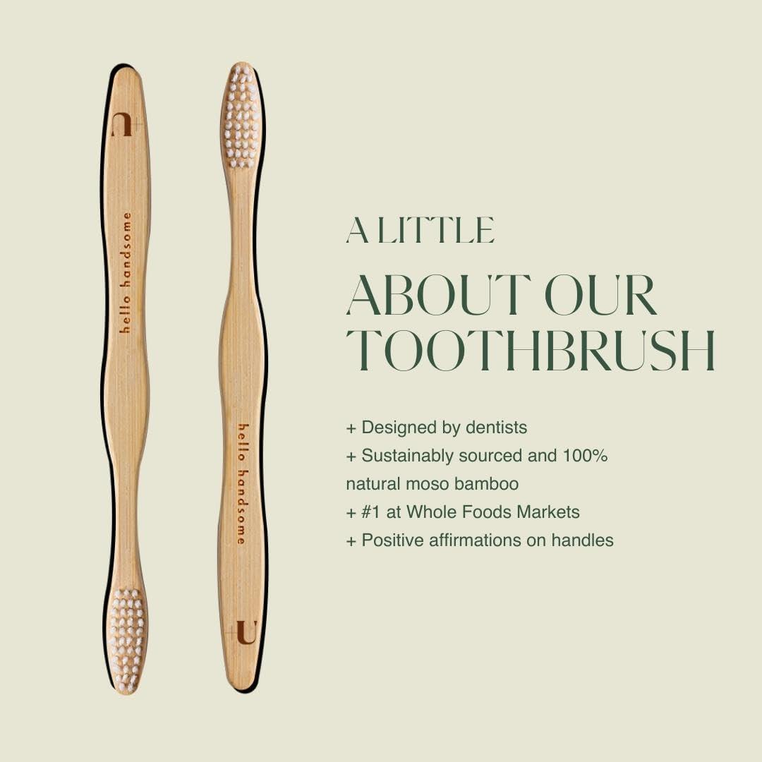 image:imagePlus Ultra Bamboo Toothbrush BPA Free Soft Bristle for Adults DentistApproved AllNatural with Hello Gorgeous Etched on HandleHello Handsome