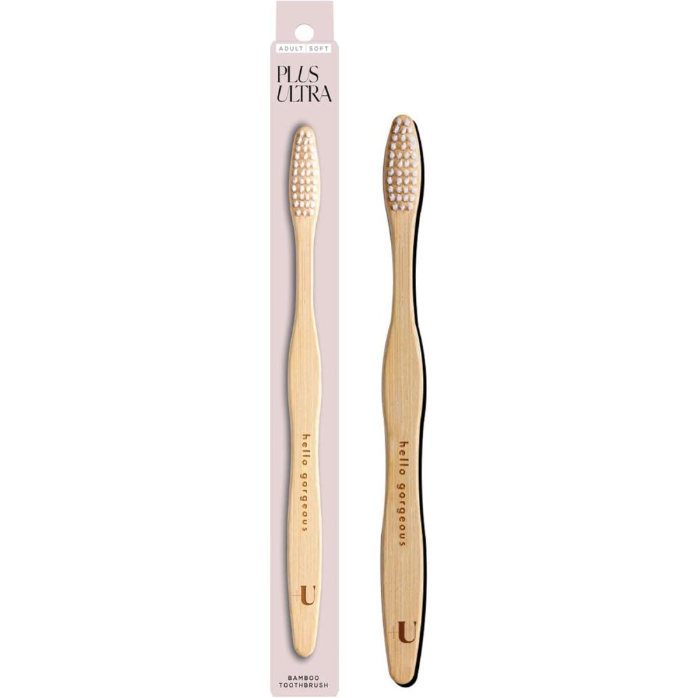 image:imagePlus Ultra Bamboo Toothbrush BPA Free Soft Bristle for Adults DentistApproved AllNatural with Hello Gorgeous Etched on HandleHello Gorgeous