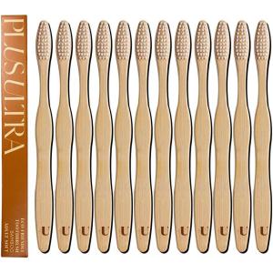 Biodegradable and Eco-Friendly Bamboo Toothbrush 12-Pack – BPA Free Soft Bristle – Dentist-Approved and All-Natural with “Hello Handsome” Etched on Handles by Plus Ultra(Logo)