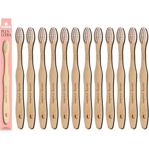 Kids Biodegradable and Eco-Friendly Bamboo Toothbrush 12-Pack – BPA Free Soft Bristle – Dentist-Approved and All-Natural with “Cavity Crusher” Etched on Handles by Plus Ultra(Cavity Crusher)