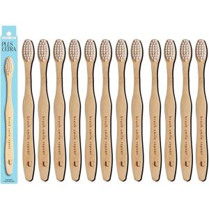 Kids Biodegradable and Eco-Friendly Bamboo Toothbrush 12-Pack – BPA Free Soft Bristle – Dentist-Approved and All-Natural with “Cavity Crusher” Etched on Handles by Plus Ultra(Brush Smile Repeat)