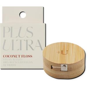 PLUS ULTRA Dental Floss with Reusable Bamboo Case – Mint Flavored Recycled Nylon Floss with Vegan Wax – Zero Plastic, Refillable – 32 Yards (Pack of 1)(Coconut)