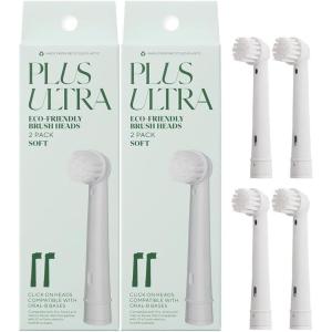 PLUS ULTRA Oral-B Compatible Electric Toothbrush Replacement Heads 3 Pack – Soft Bristles for Sensitive Teeth – Made with Recycled Plastic and Eco-Friendly(1 Count (Pack of 4))
