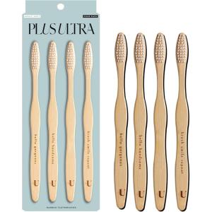 Plus Ultra Eco-Friendly Bamboo Toothbrush 4-Pack – Soft Bristles for Sensitive Gums – Sustainable, Biodegradable Moso Bamboo – All Natural and BPA Free with Positive Affirmations Etched on Handles(4 Count (Pack of 1))