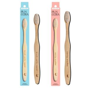 Plus Ultra Kids Bamboo Toothbrush – Biodegradable, Eco-Friendly and BPA Free Soft Bristle Toothbrush – Dentist-Approved All-Natural Brush with Slogan Etched on Handle – 2 Pack