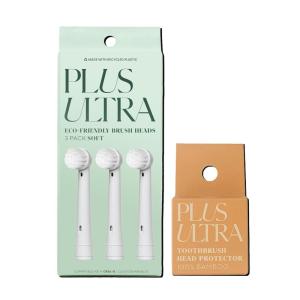 Plus Ultra Oral-B Replacement Heads and Bamboo Protective Case Bundle | Includes 3 Oral-B Heads and 1 Bamboo Protective Case