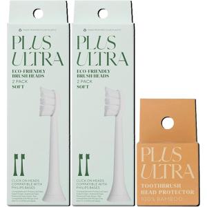 Plus Ultra Philips Sonicare & Protective Head Bundle | 4 Philips Sonicare Replacement Heads & 1 Bamboo Protective Head