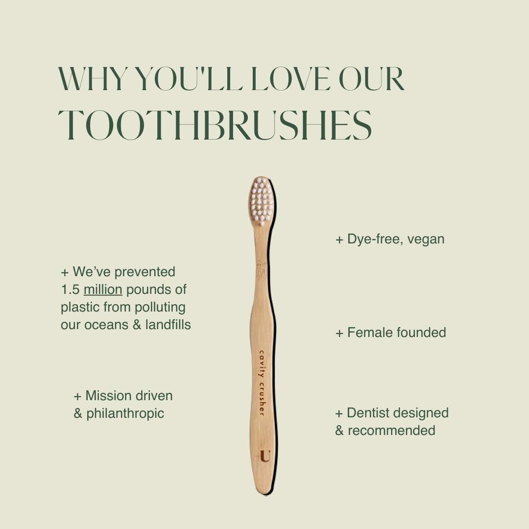 image:imageKids Biodegradable and EcoFriendly Bamboo Toothbrush BPA Free Soft Bristle DentistApproved and AllNatural with Brush Smile Repeat Etched on Handles by Plus UltraCavity Crusher