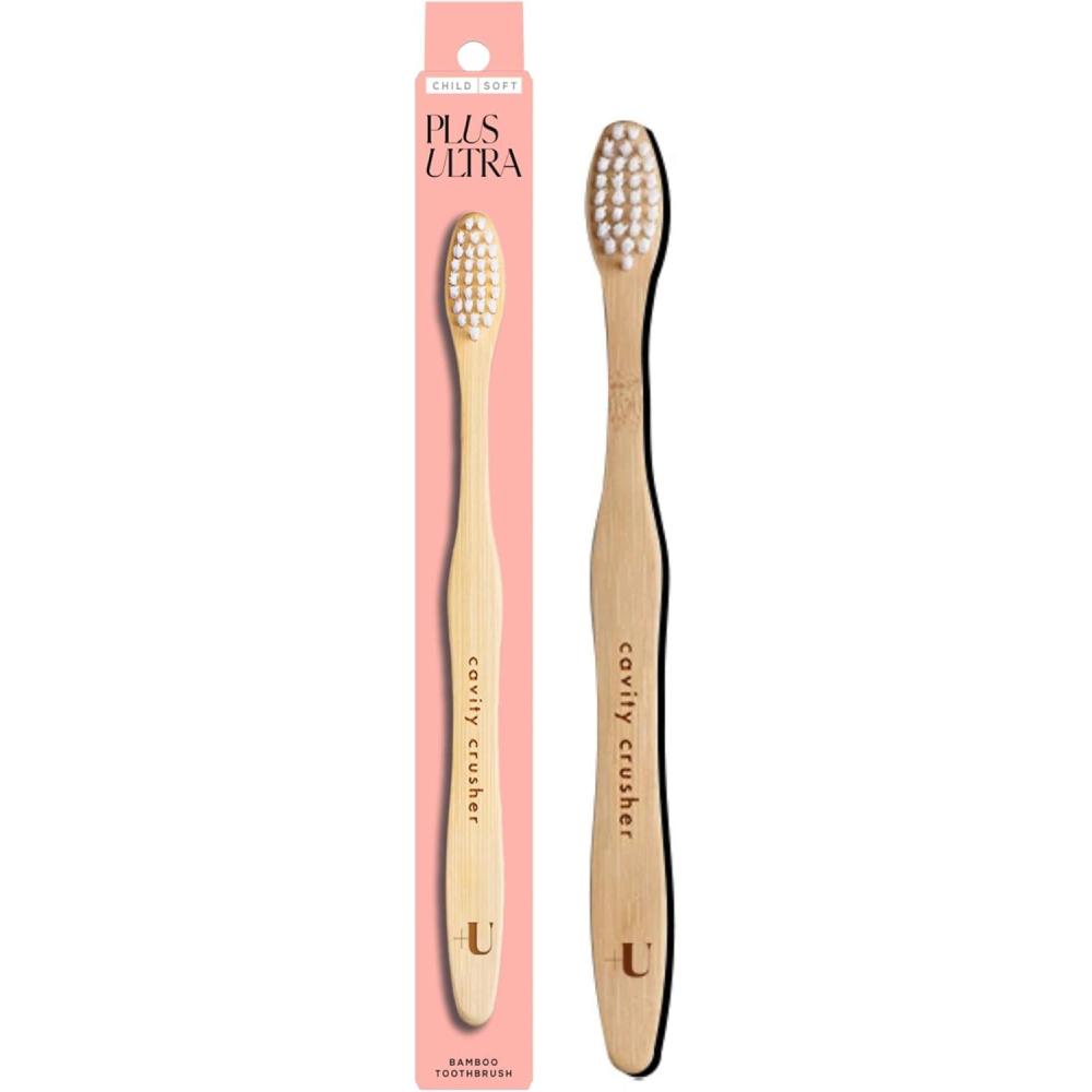 image:imageKids Biodegradable and EcoFriendly Bamboo Toothbrush BPA Free Soft Bristle DentistApproved and AllNatural with Brush Smile Repeat Etched on Handles by Plus UltraCavity Crusher